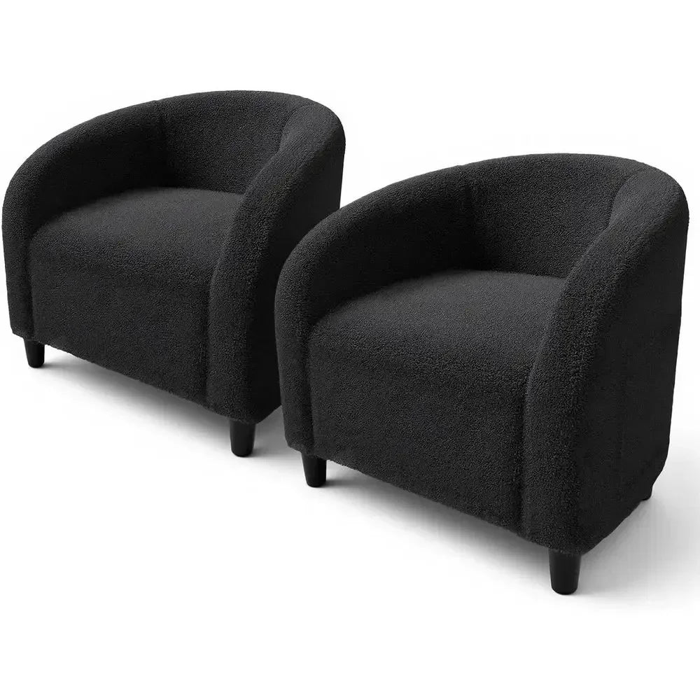 Luxurious Barrel and Club Chairs Set, Sherpa-Lined Armchair in Oyster Gray for Living, Bedroom, or Office