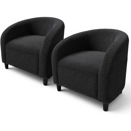 Luxurious Barrel and Club Chairs Set, Sherpa-Lined Armchair in Oyster Gray for Living, Bedroom, or Office