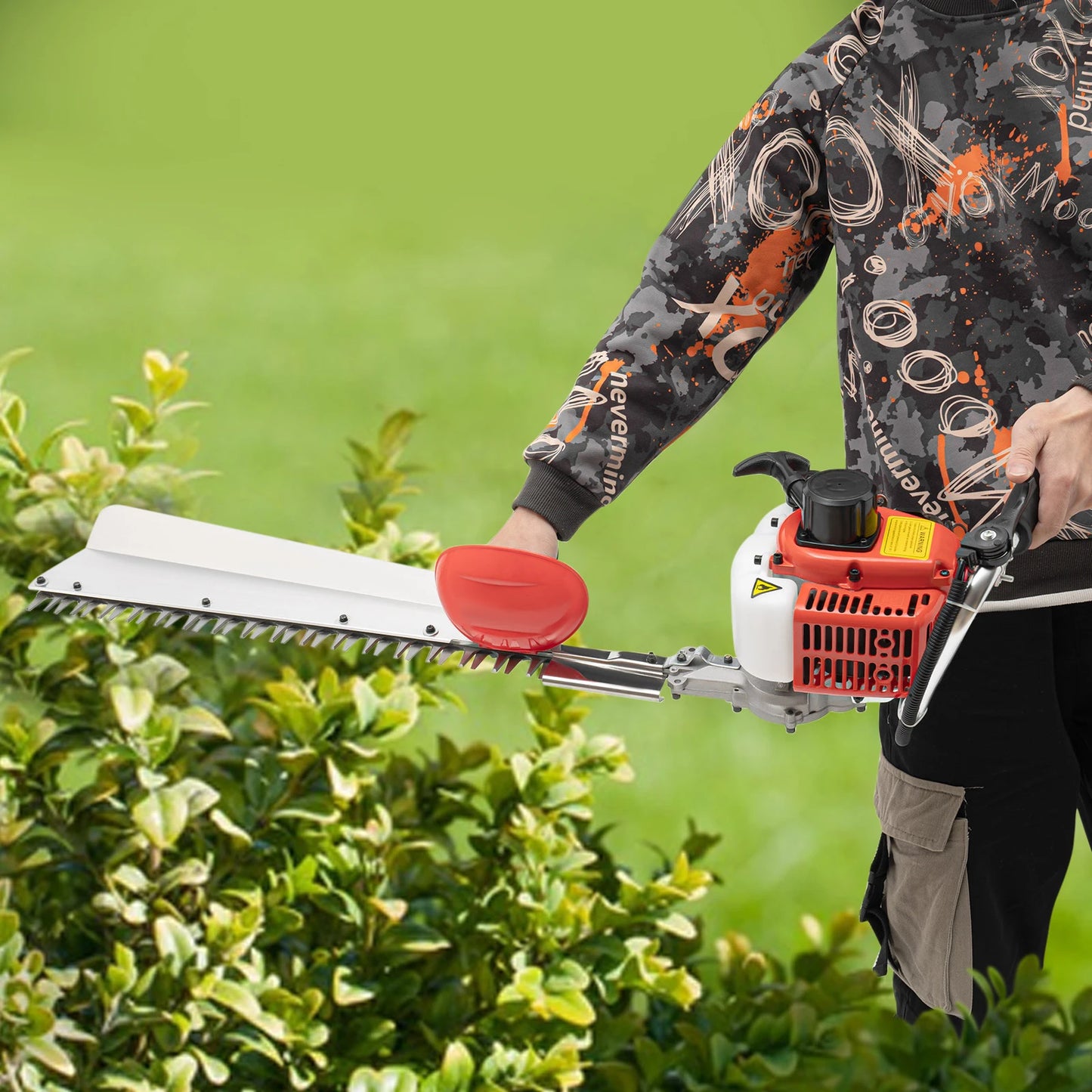 22.5cc Gasoline Hedge Trimmer, 27.5 Inch Single Blade Brush Cutter with Anti-Vibration Handle, 2-Stroke Garden Trimmer