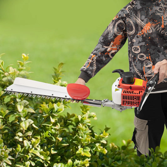 22.5cc Gasoline Hedge Trimmer, 27.5 Inch Single Blade Brush Cutter with Anti-Vibration Handle, 2-Stroke Garden Trimmer