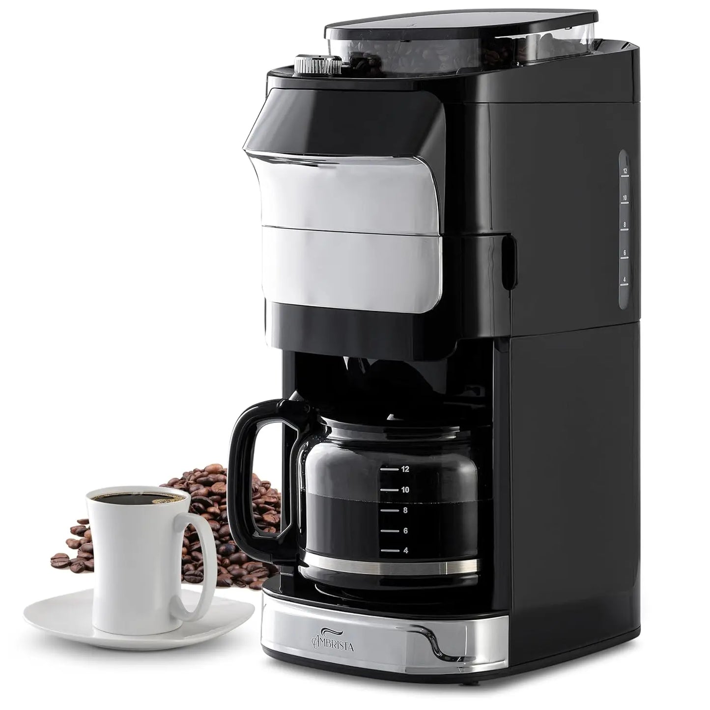 12-Cup Digital Drip Coffee Maker with Built-In Burr Grinder | Programmable Coffee Machine | Reusable Filter and, Customized
