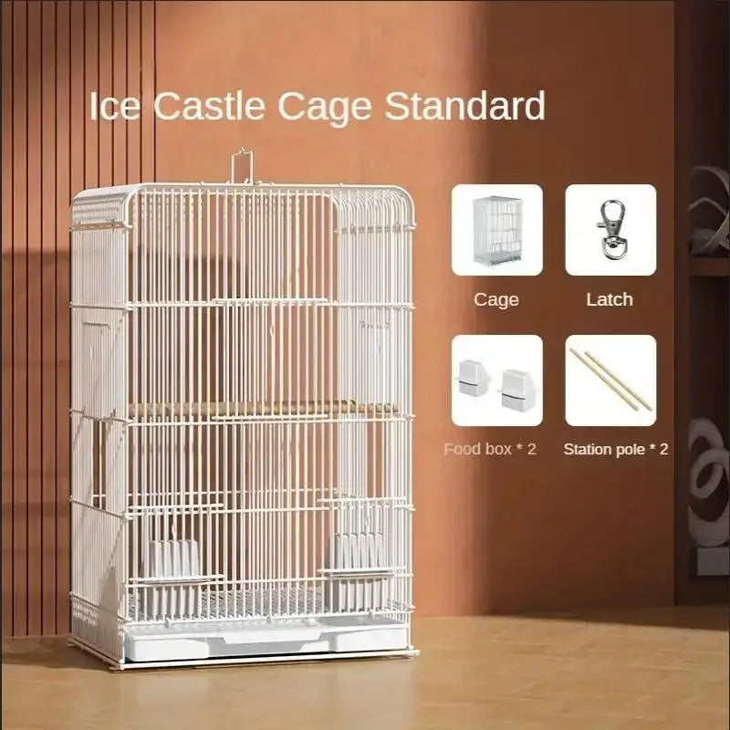 Wrought Iron Bird Cage Lightweight Portable Parrot Cage Removable Tray Large Bird Carrier for Indoor Outdoor Home Bird Feeding