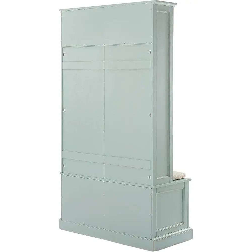 Holbrook Hall Tree with Shoe Rack Bench and Coat Hooks or Hanging Storage, Distred Seaoam Blue