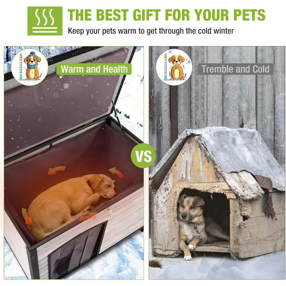 Dog House Insulated Outdoor Dog Kennel with Liner for Winter Large(Off-White)