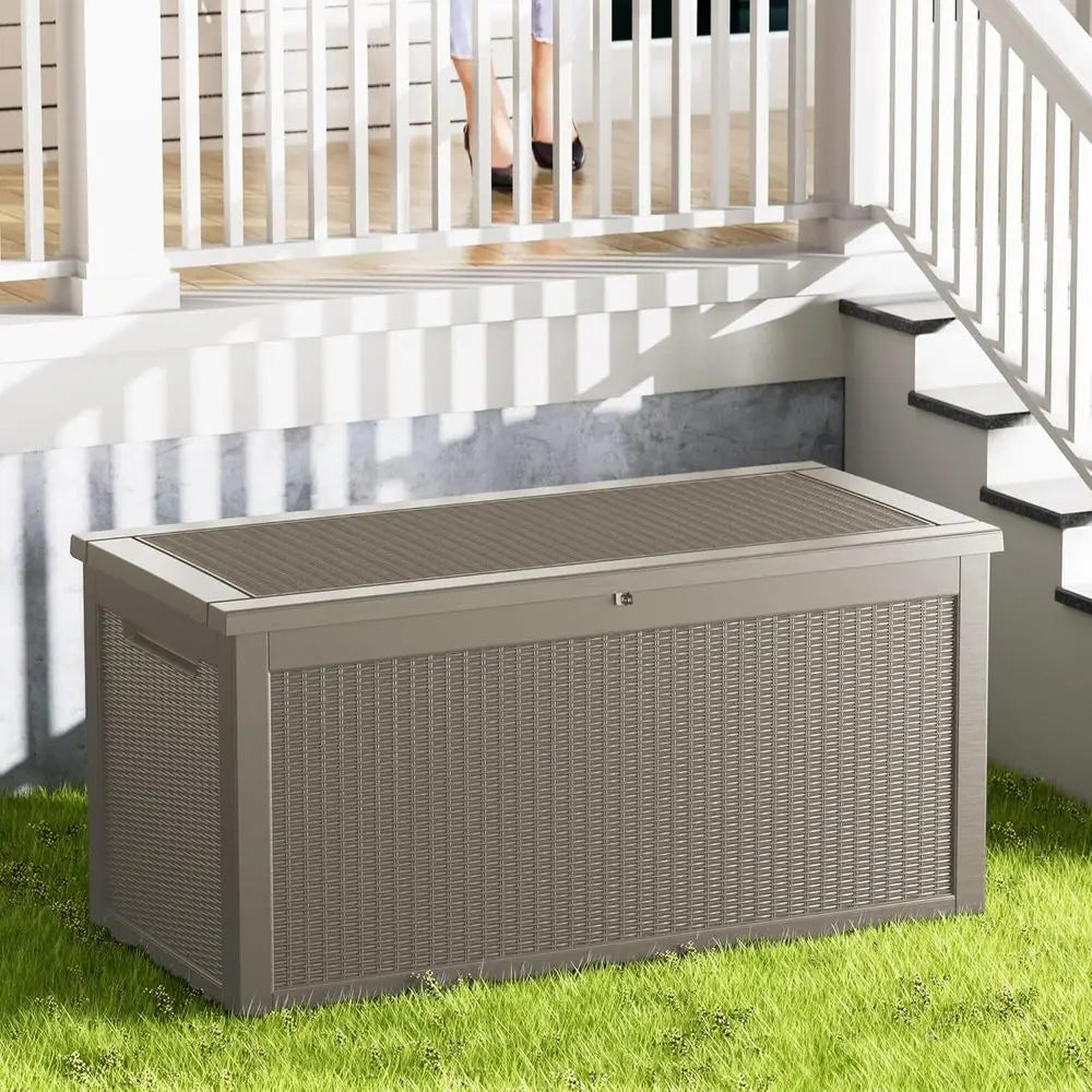 Large Lockable 320 Gallon Outdoor Storage Box for Patio, Pool, and Garden Accessories in Grey