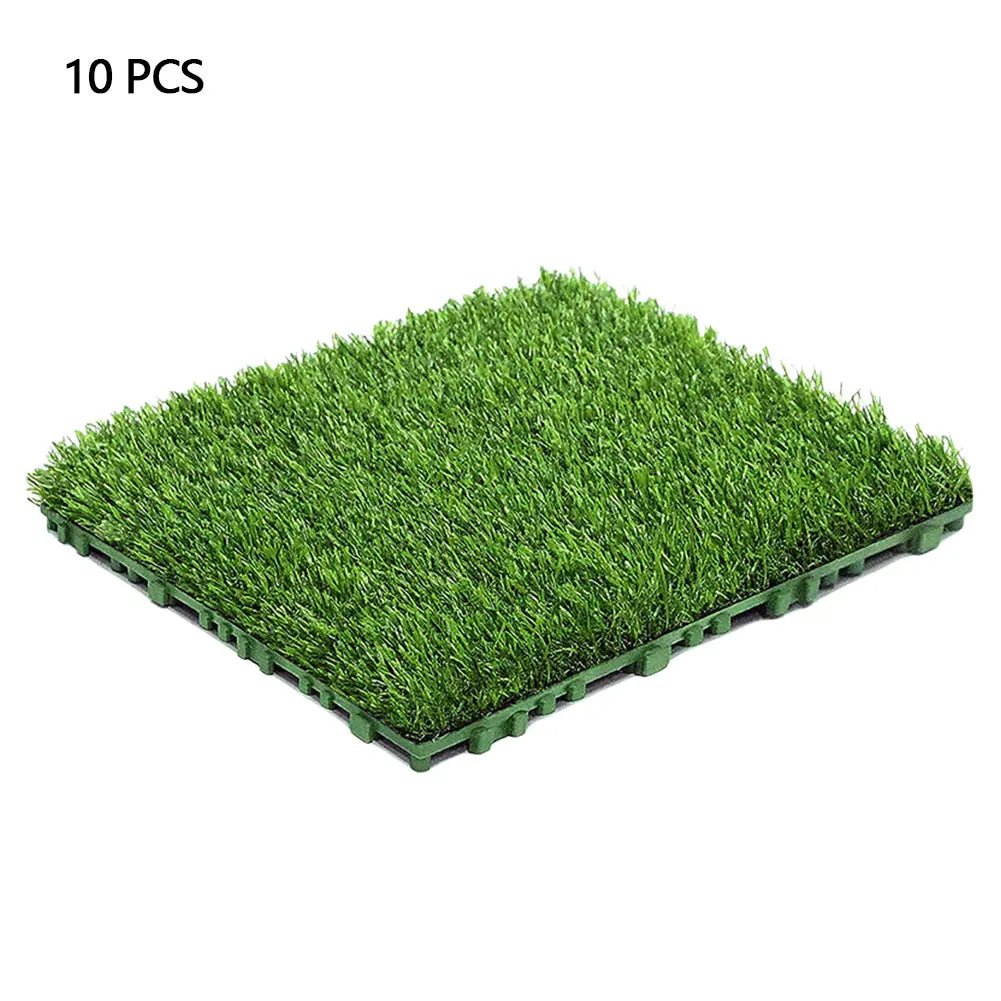 10 Pcs 12 Inchx12 Inch Square Artificial Grass Mat Interlocking Fake Grass Deck Turf Tiles Grass Flooring Tiles for Garden Decor