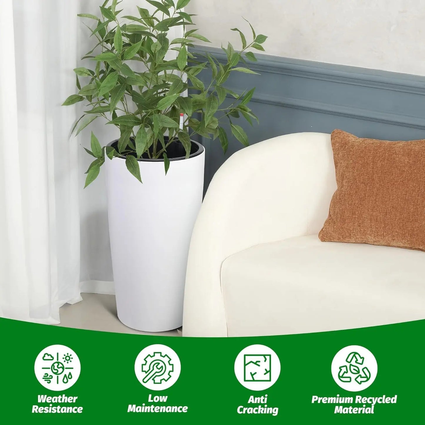 Outdoor Planters for Outdoor Plants, 30 Inch Self Watering Planters Set of 2 with Inner Bucket, Water Level Monitor and Drainage