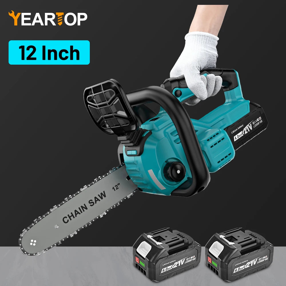 YEARTOP 12 Inch Brushless Electric Chainsaw LED Display Cordless Garden Woodworking Chain Saw Power Tool For Makita 18V Battery