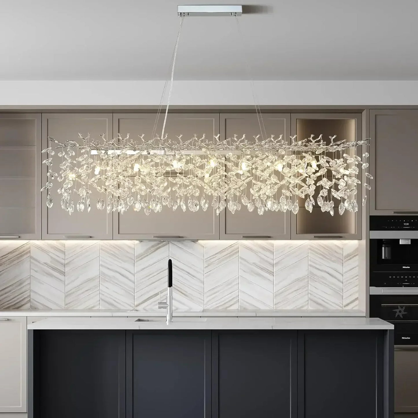 Modern Chrome Crystal Ceiling Chandelier Round Branch Crystal Chandeliers For Dining Living Room Bedroom Kitchen Fixture