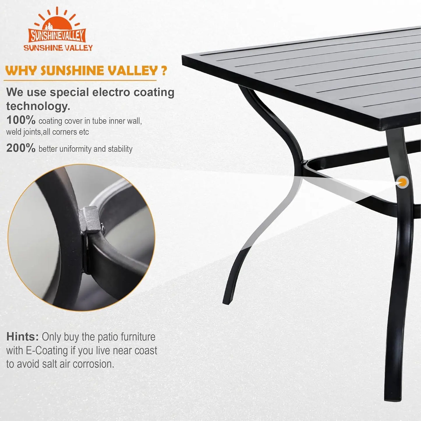 Sunshine Valle Patio Dining Set for 6, 60x38 Outdoor Table and Chairs Set with Umbrella Hole, 2 Leg Chairs, 2, Customized