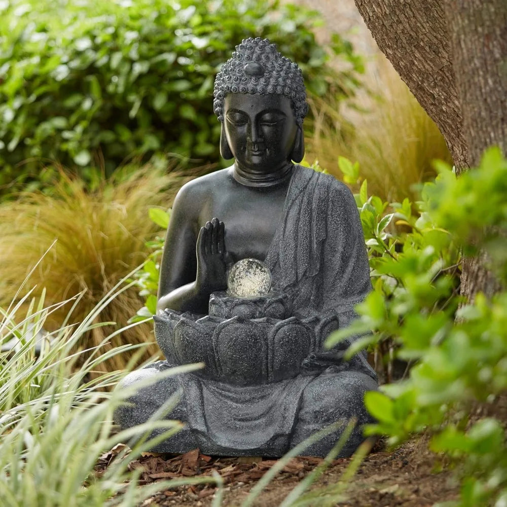 Sitting Buddha 28" High Large Zen Asian Indoor Outdoor Decor Faux Stone Floor Water Fountain with Light LED Standing Water Featu