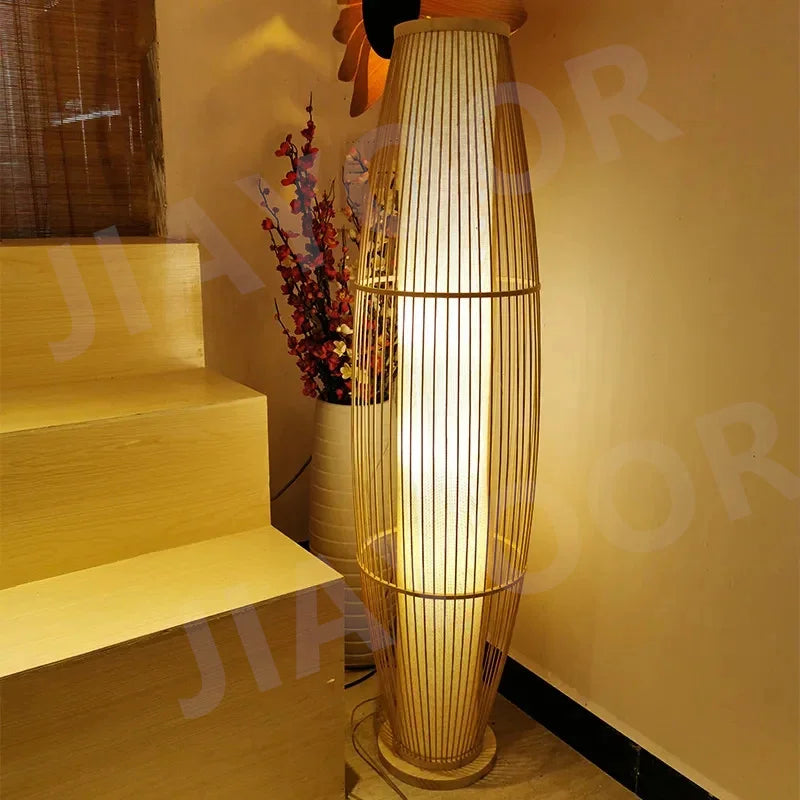 Art Chinese Floor Lamp Retro Bamboo Weaving Living Room Tea Room Japanese Bedroom Classic Creative Ornament Lighting Fixtures