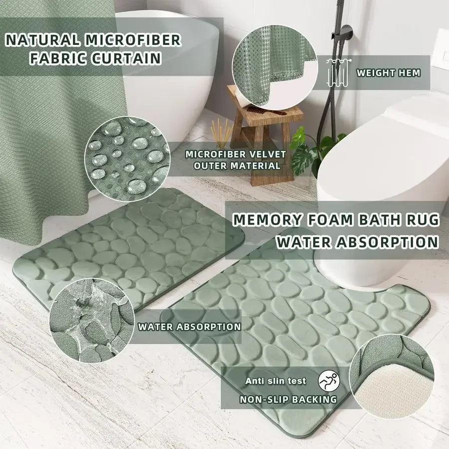 Accessories Set 25PC Sage Green Bathroom Set, Bathroom Set with Shower Curtain and Rugs, Sage Green Shower Curtain Set, Bathroo
