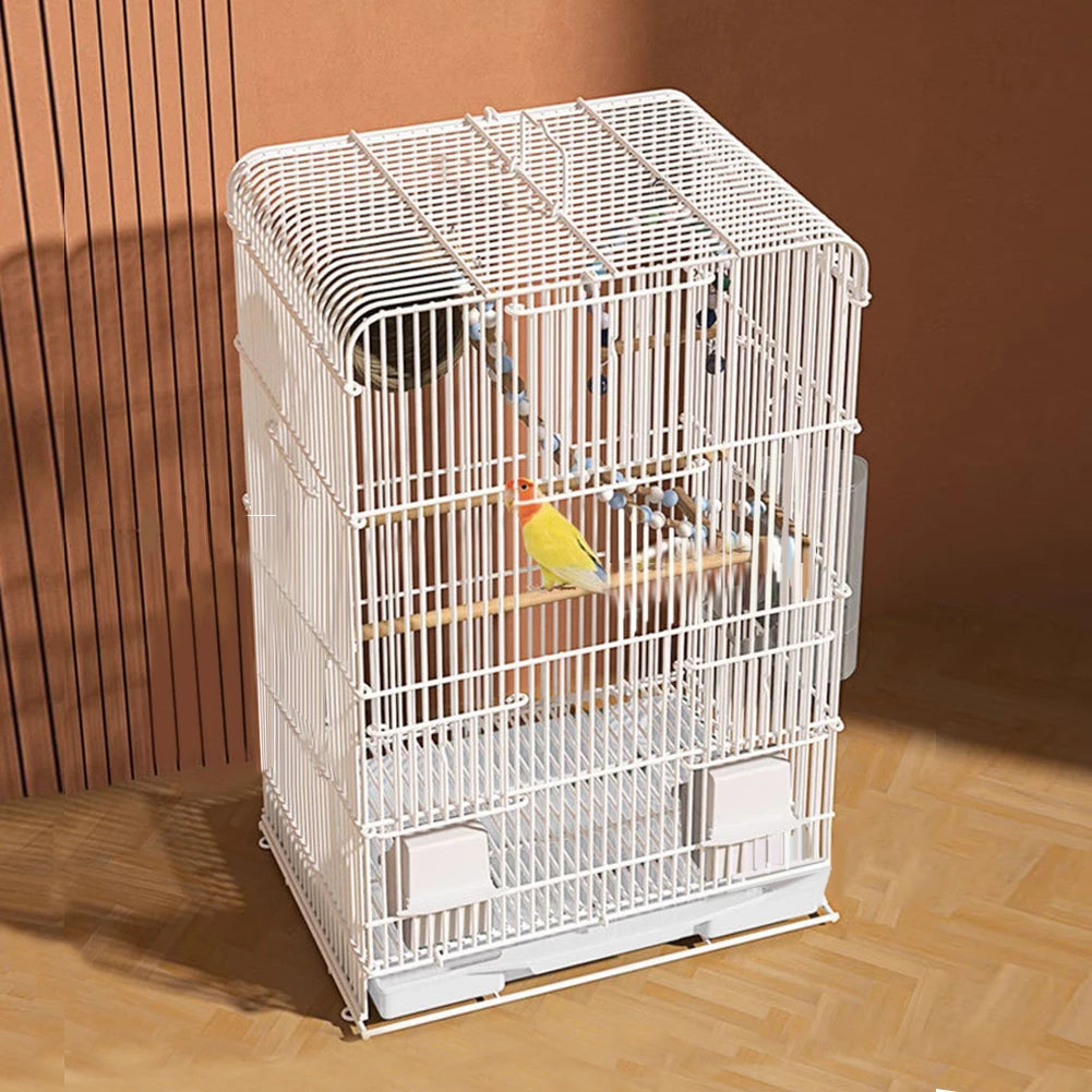 Wrought Iron Bird Cage Lightweight Portable Parrot Cage Removable Tray Large Bird Carrier for Indoor Outdoor Home Bird Feeding