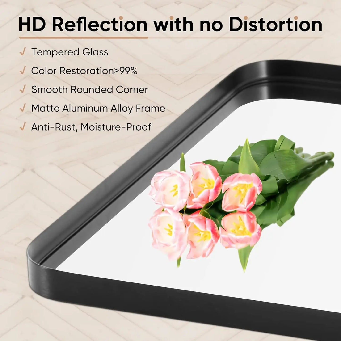 Black Metal Framed Vanity Mirror, Rounded Rectangle Bathroom Wall Mirror for Over Sink, 30x22 Inch Matte Large Modern Decorative
