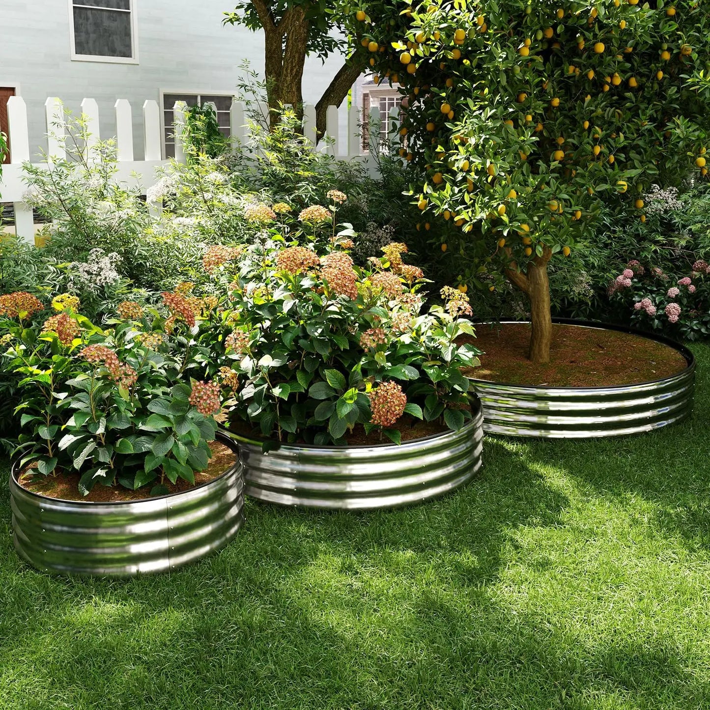 Galvanized Metal Round Raised Garden Bed Kit, 3x3x1FT Outdoor Planter Box for Gardening