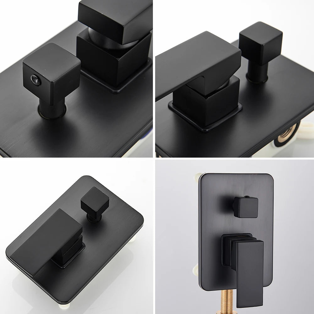 Black Shower Set Wall Mounted Shower Faucet Mixer 8/10/12/16 inch Rainfall Bathroom Shower Tap with Handshower Rotate Bath Spout