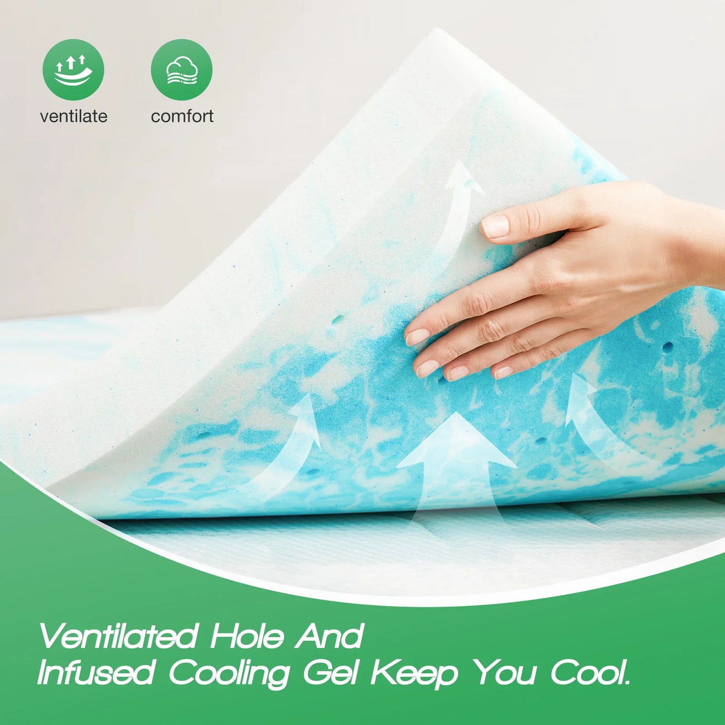 MCQ 4 Inch Memory Foam Mattress Topper Full Size Gel Breathable Cooling Mattress Soft Bed Topper For Home Bedroom Furniture