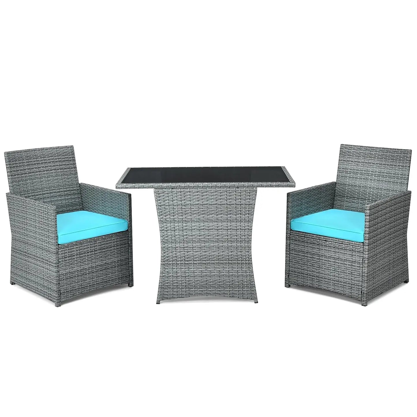 3 Pieces Patio Rattan Furniture Set, Outdoor Wicker Conversation Set with Sponge and Coffee Table, Cushioned Dining, Customized