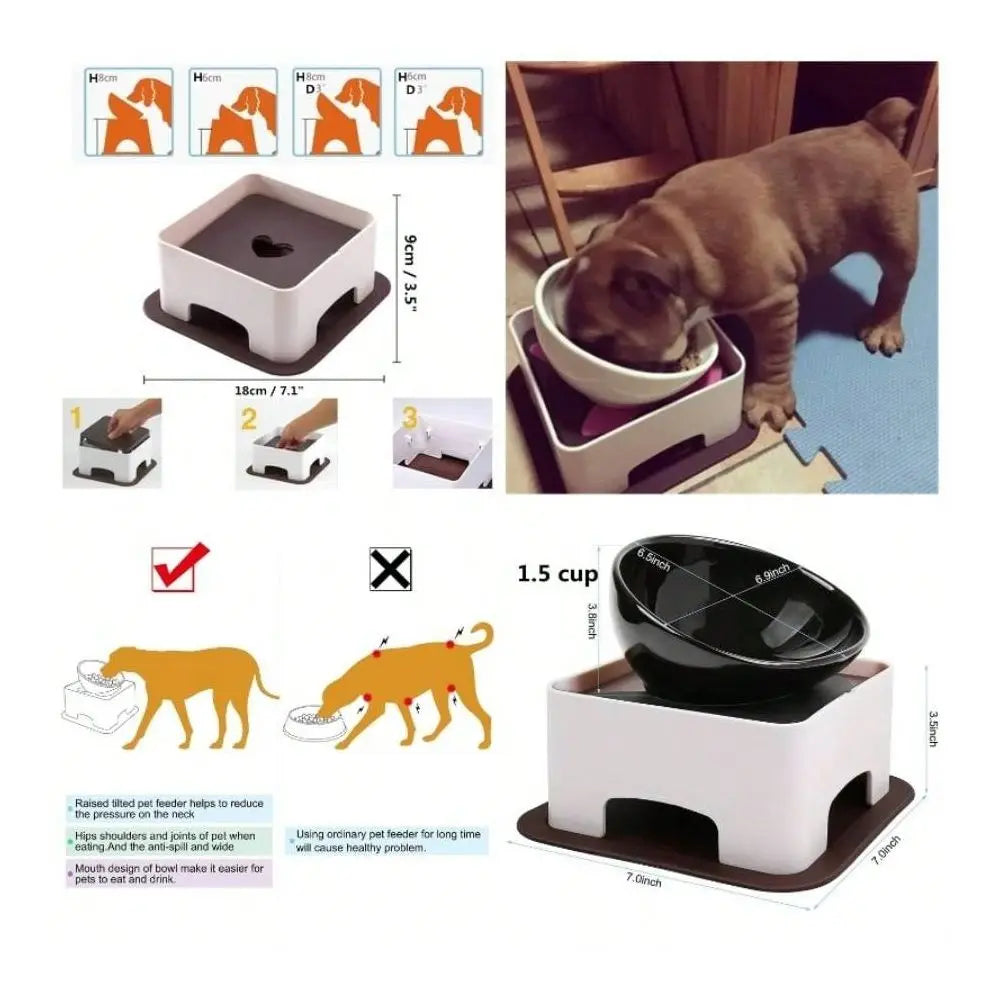 Dog Supplies Dogs Accessories Bulldog Bowl Dog Feeding Bowl Dog Dish Wide Mouth Pet Sterile Tilted Pet Feeder With Anti Skid Rub