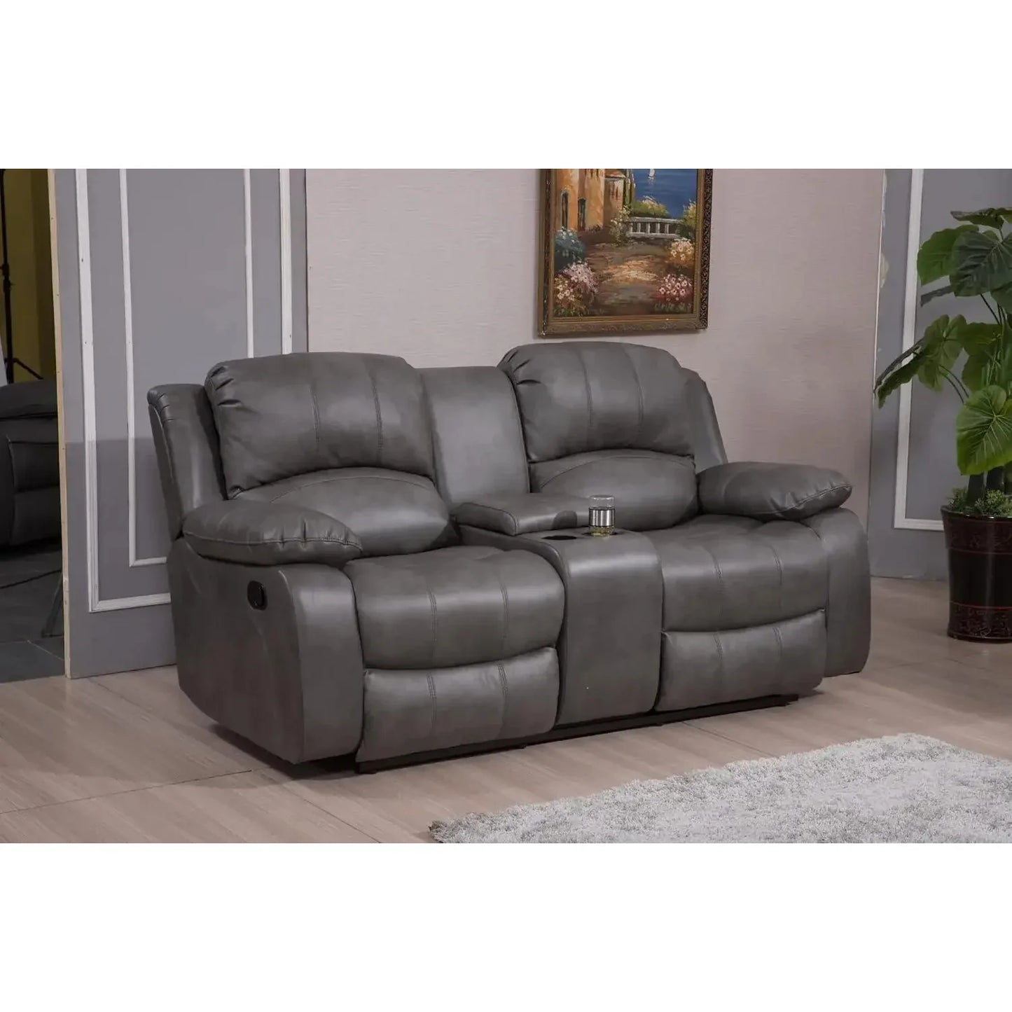 Best Seller Hot sales2PC Leather Air Reclining Sofa Loveseat Set Living Room Set 8018 Multiple Colors (Gray)