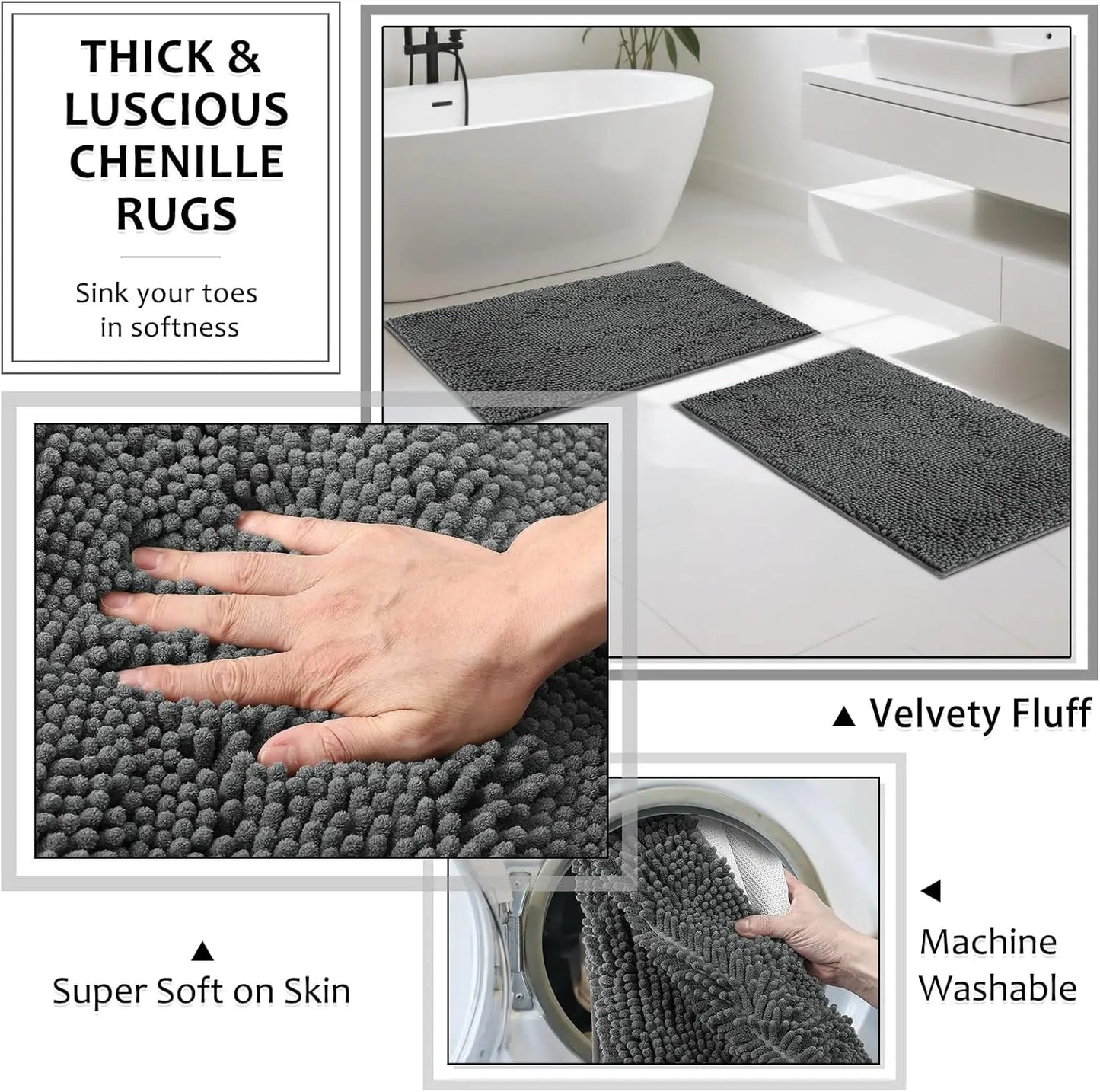 8-Piece Grey Bathroom Set with Shower Curtain, Rugs, Soap Dispenser & Organizers - Resin Accessories for Modern Homes