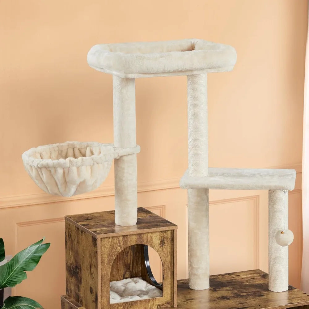 Yaheetech 53-Inch Cat Tower with Wood Litter Box and Condo, Scratching Posts, and Perch for Indoor Cats