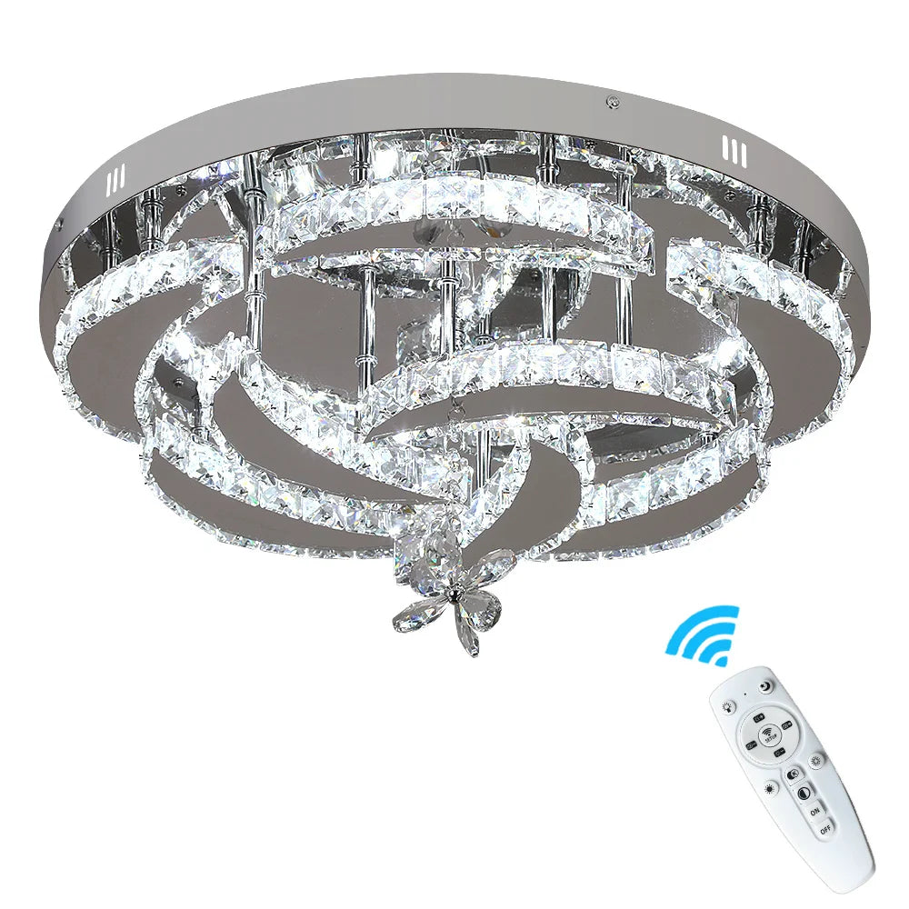 Flower Led Ceiling Lamp Modern Crystal Drop Chandelier Pendant Light Ceiling Light Home Decor Fixtures Living Room RC Dimming