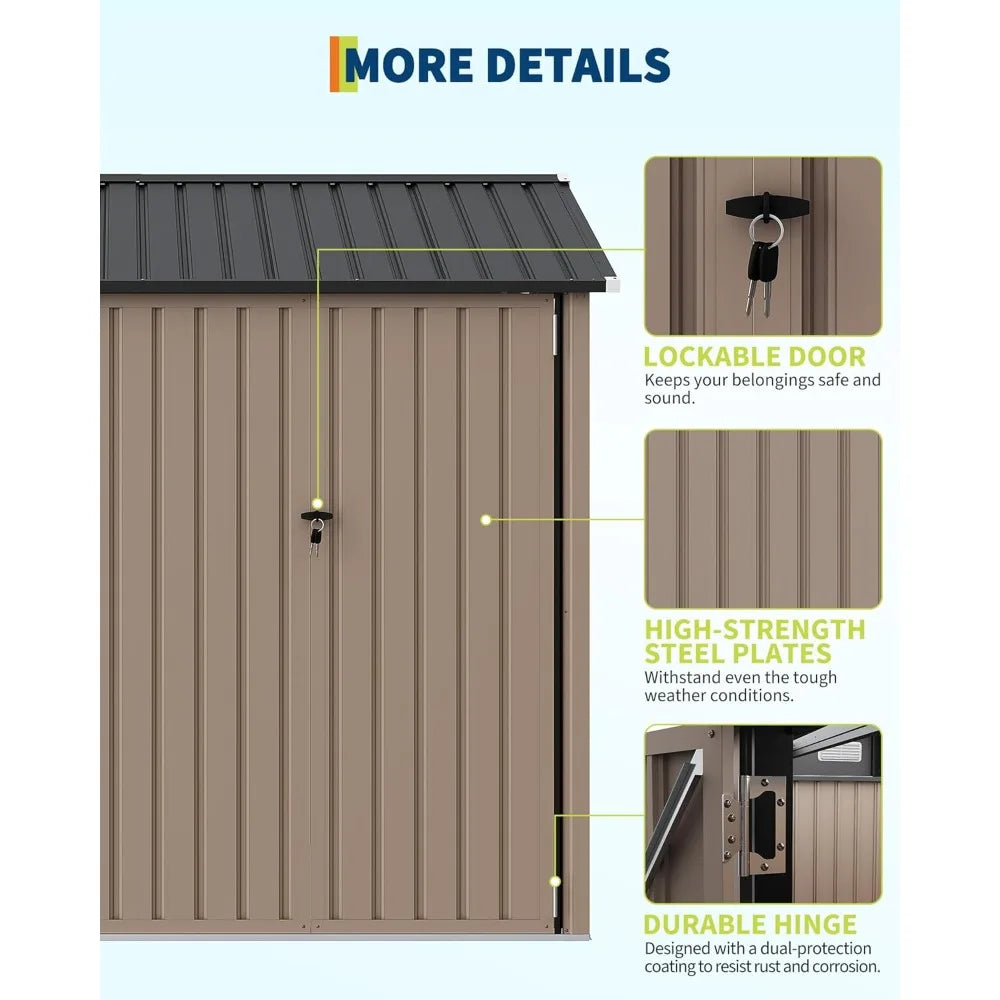 6x8 Ft Metal Outdoor Storage Shed Garden Tool Shelter with Updated Frame Structure Lockable Doors & Windows Ideal Customized Sol