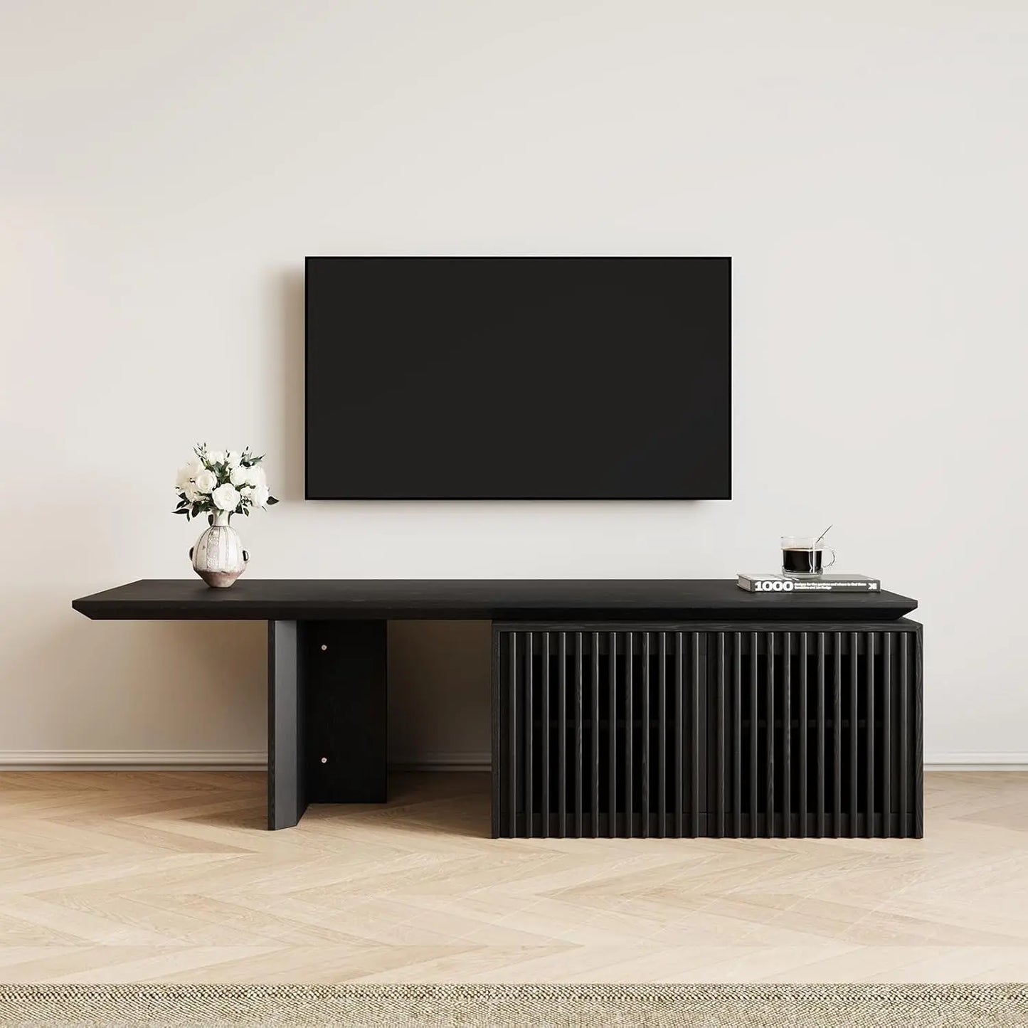 Extendable TV Stand Media Console Cabinet Storage Walnut 55-84 Inch Living Room Bedroom Customized
