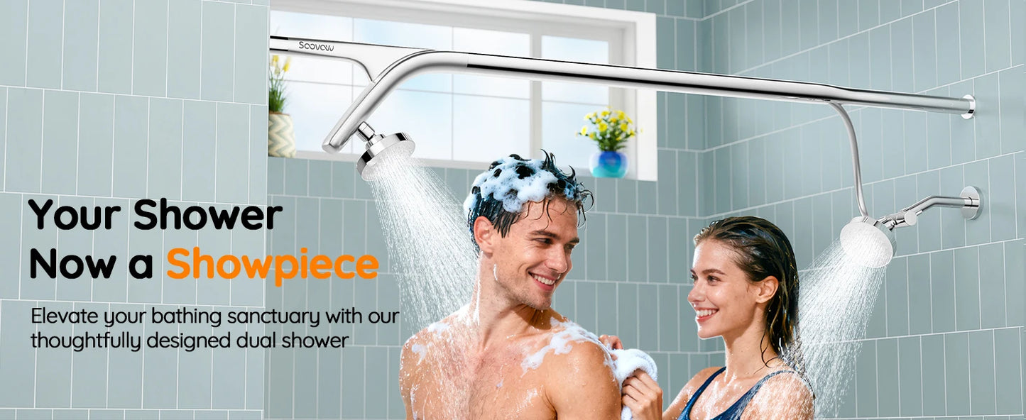 Tandem Shower Head For Couples, Dual Shower Head System - Double Shower Heads for Two People Rod - 2 Person Showerhead
