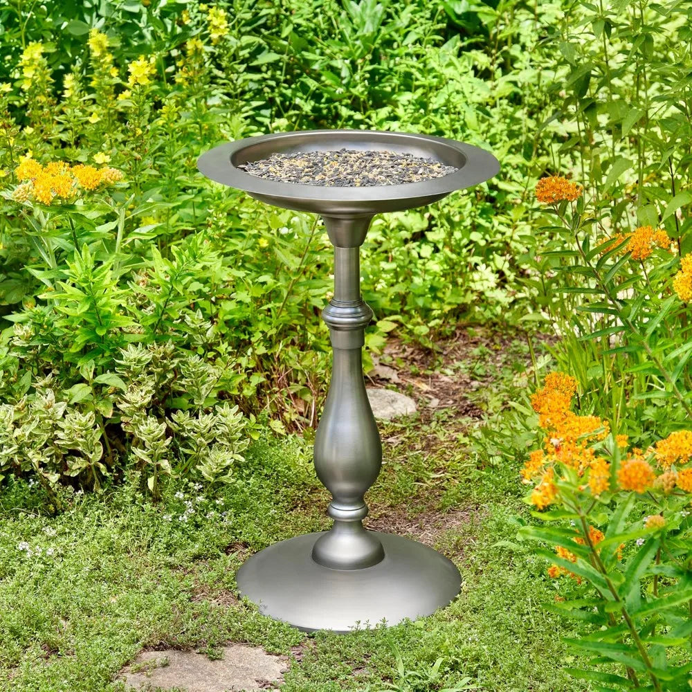 Classic Pewter Pedestal Free Standing Bird Bath for Outside Backyard, Outdoor Patio, Garden, Birdbath by Good Directions, Hummi