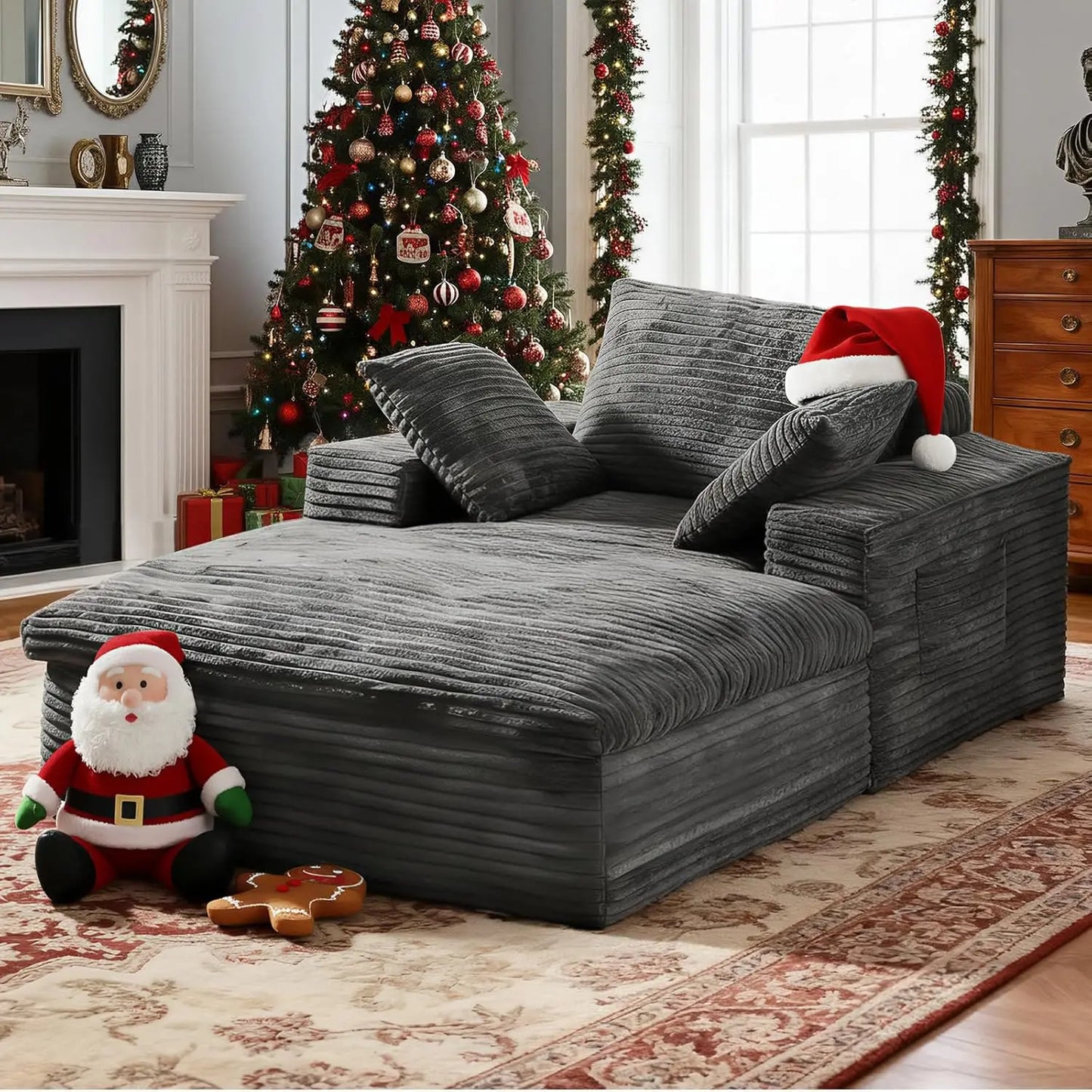 68" Oversized Chaise Lounge Indoor Cloud Layer Couch 3 Pillows Reading No Assembly Black Customized