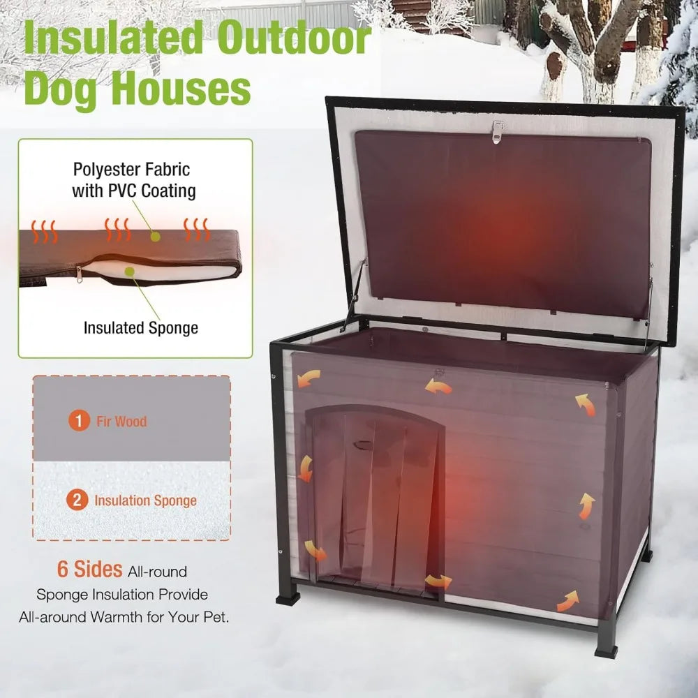 Dog House Insulated Outdoor Dog Kennel with Liner for Winter Large(Off-White)