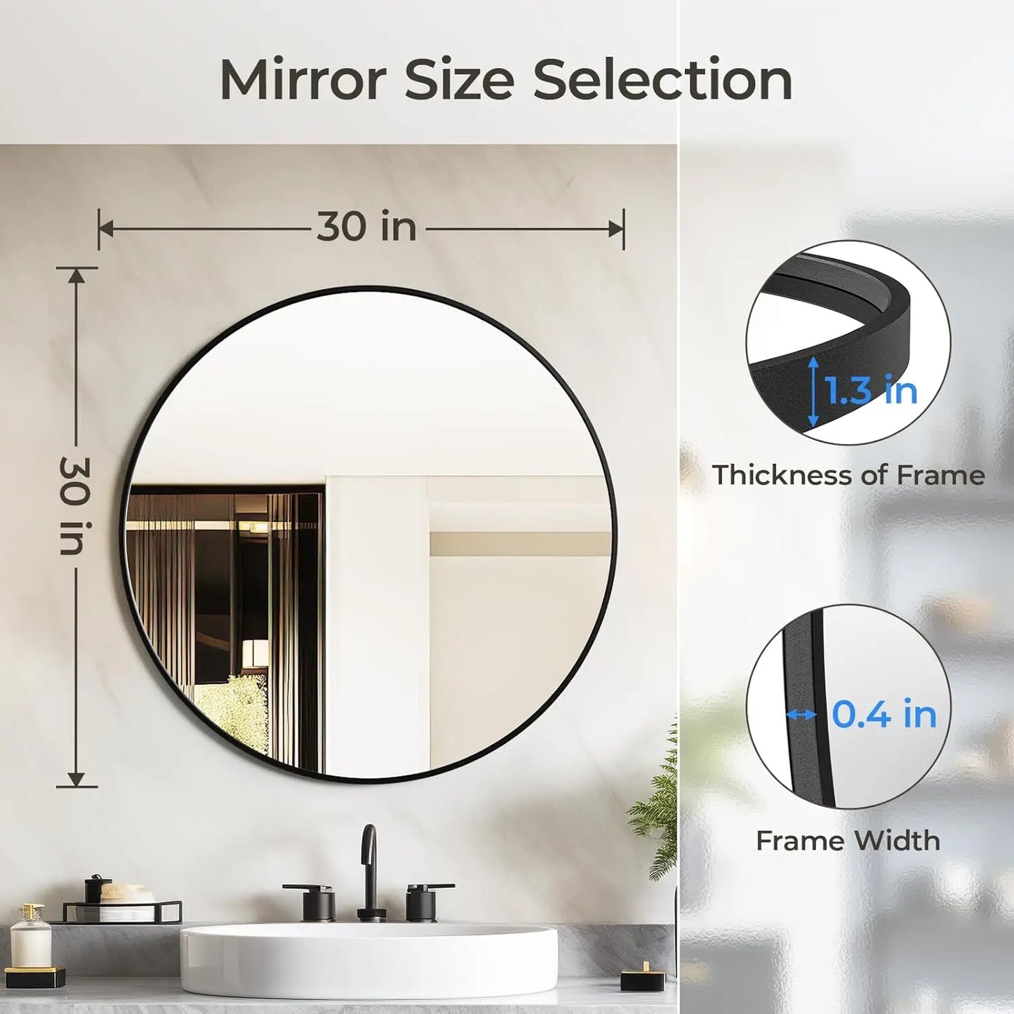 30 Inch Black Circle Mirror with Metal Frame for Bathroom, Vanity, Entryway, Living Room, Hallway and Bedroom Decor