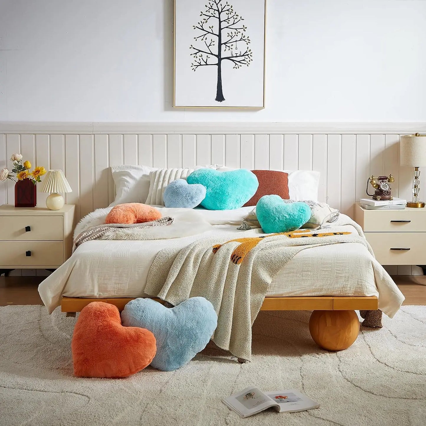 Ultra-Soft Heart-Shaped Pillow, Light Blue Fluffy Throw Cushion for Living Room Decor, 15x18 Inch Gift