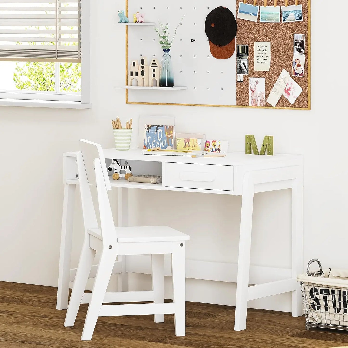 Kids Wooden Desk and Chair Set with Drawers, Study Table for Children's Bedroom & Study Room