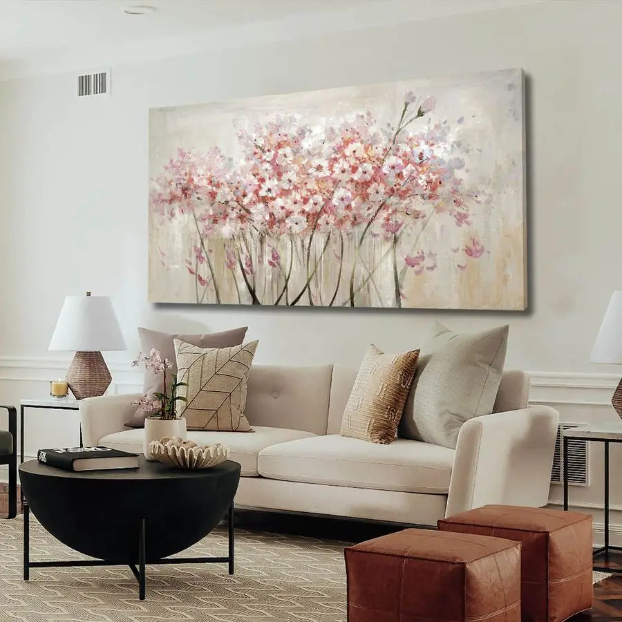 White Floral Oil Painting Canvas Art Wall Decor Modern Botanical Picture Graffiti Wall Art for Bedroom Living Room Kitchen Offic
