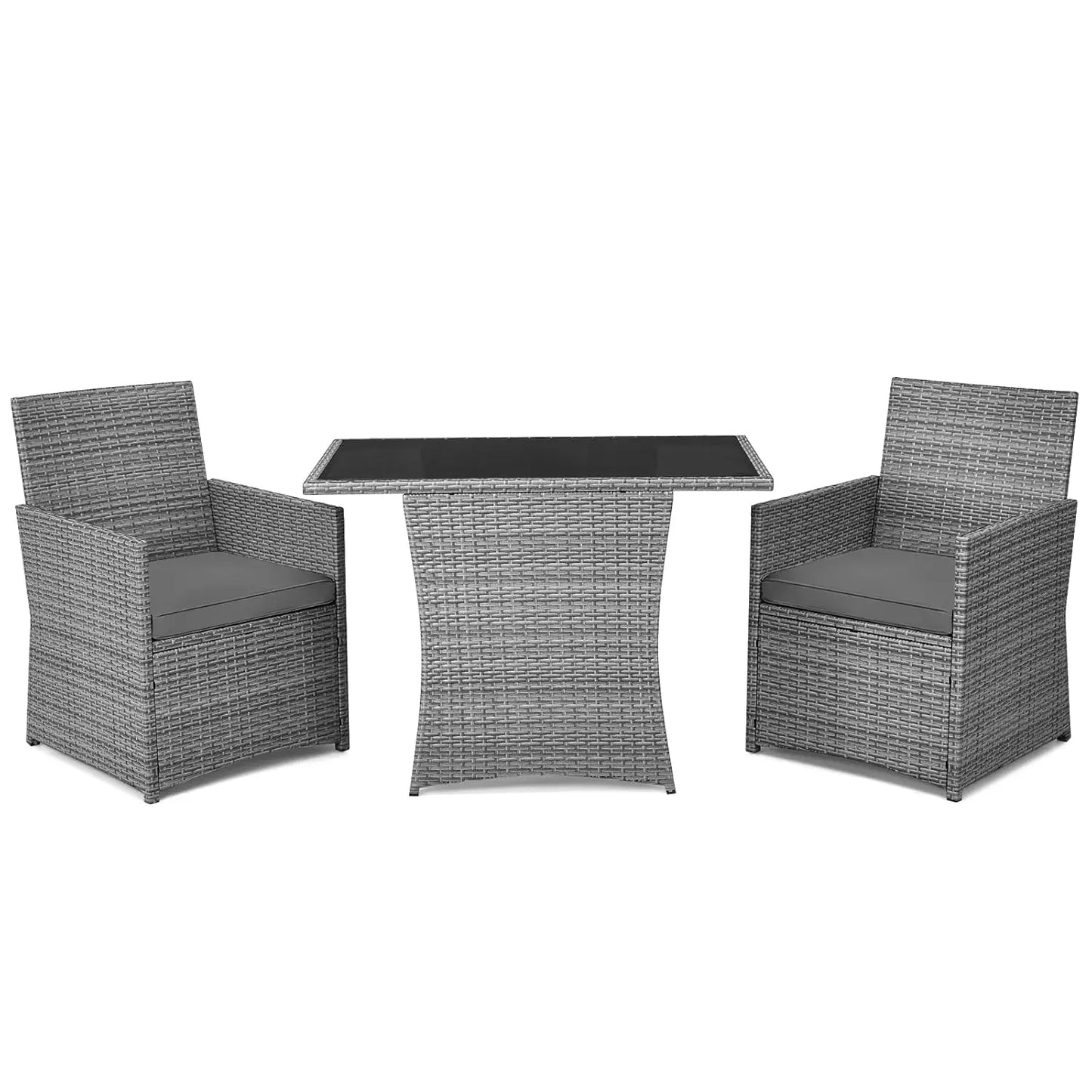 3 Pieces Patio Rattan Furniture Set, Outdoor Wicker Conversation Set with Sponge and Coffee Table, Cushioned Dining, Customized