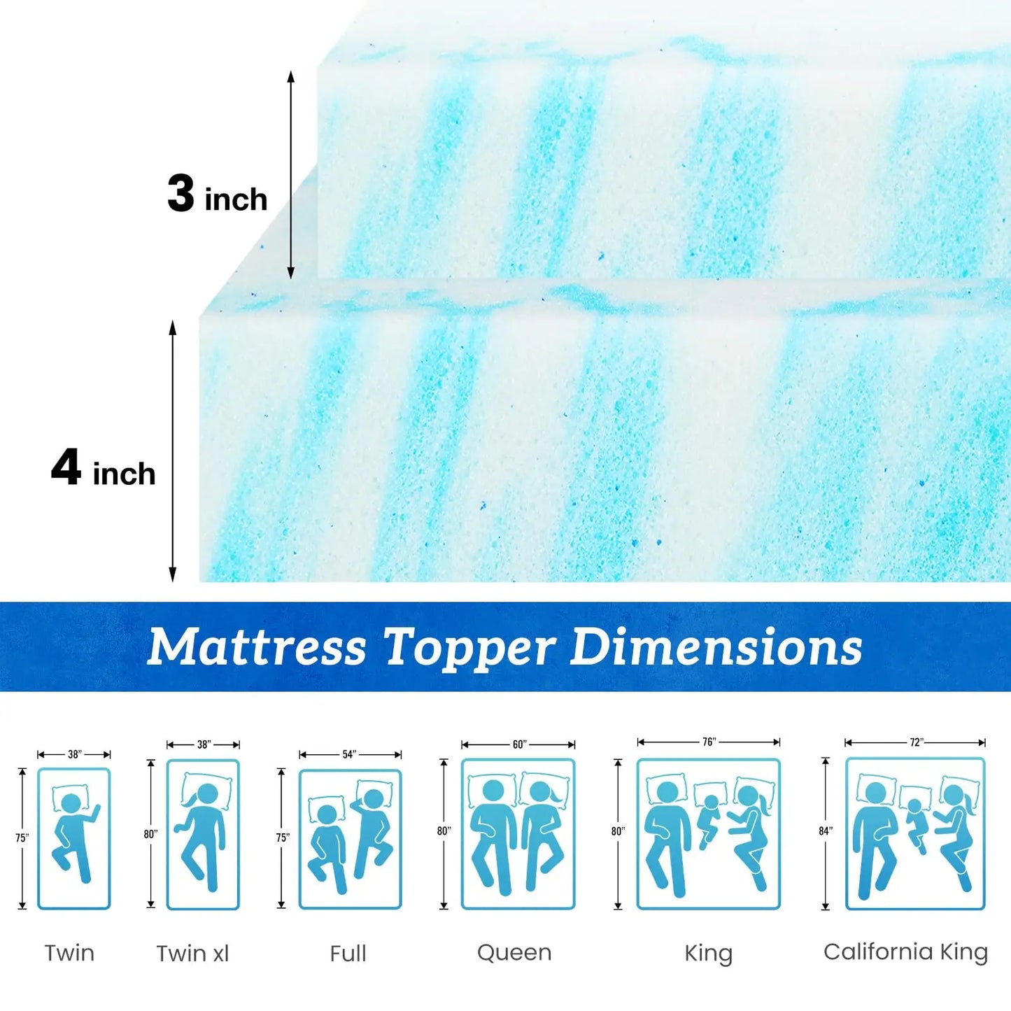 MCQ 4 Inch Memory Foam Mattress Topper Full Size Gel Breathable Cooling Mattress Soft Bed Topper For Home Bedroom Furniture