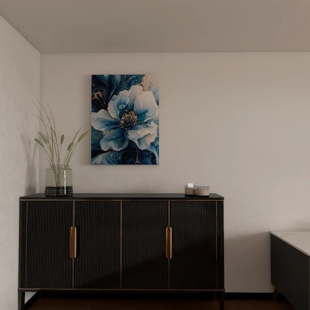 Beautiful floral paintings, dark blue and light colors, graceful flowers, upholstery, 1.5 inch thick pine solid frame.
