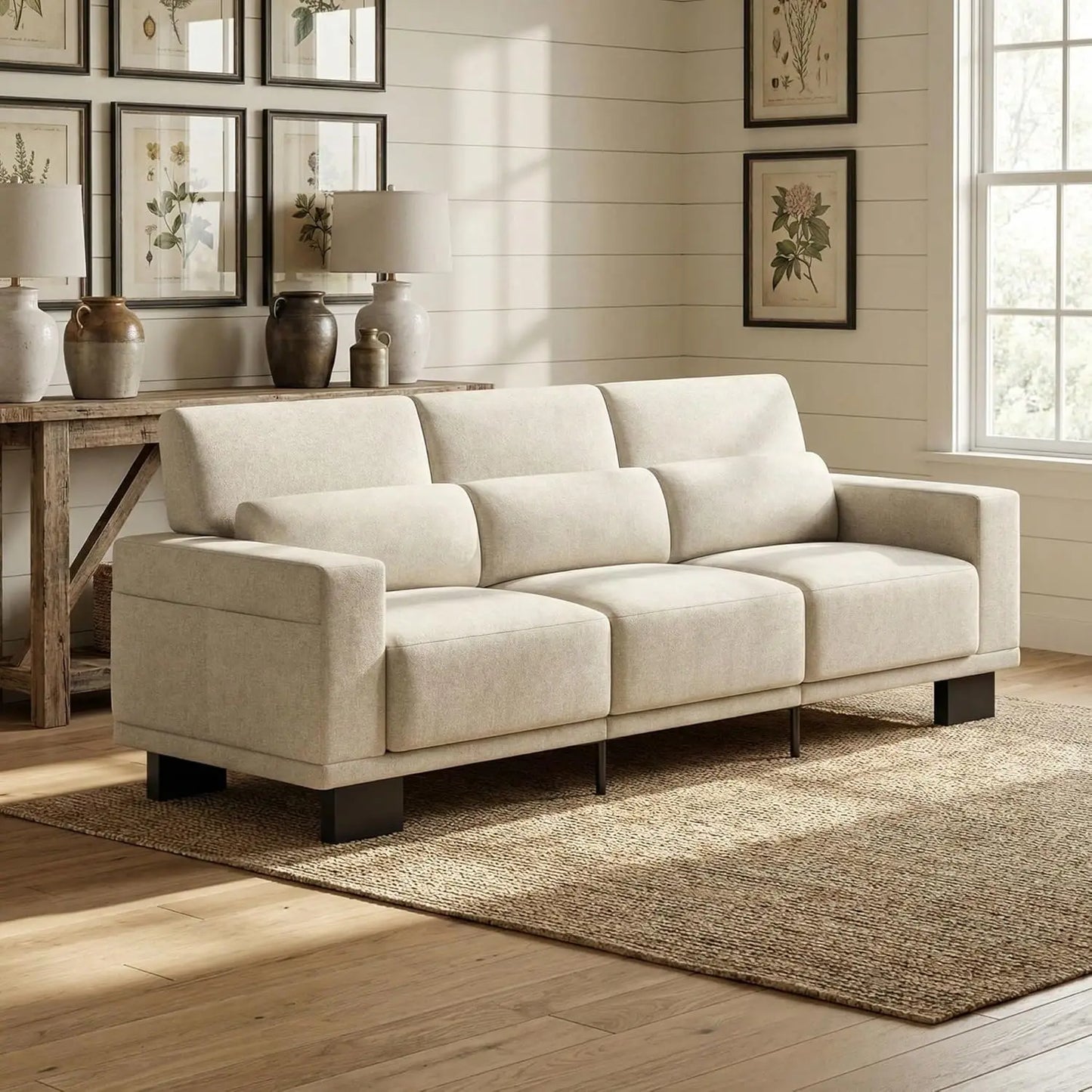 89" Modern 3-Seater Chenille Sofa Wide Armrest Deep Cushion Living Room Bedroom Apartment Dark Grey, Customized