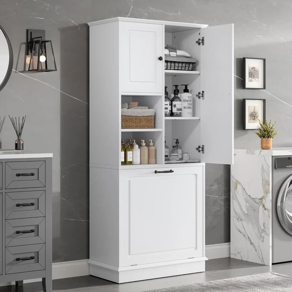 68" Tall Tilt-Out Laundry Hamper Cabinet with Adjustable Shelf, Freestanding Storage for Bathroom Kitchen Living Room