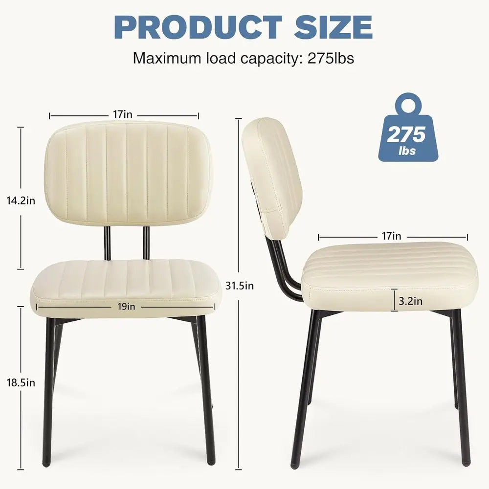 Set of 4 Upholstered Accent Chairs with PU Leather, Metal Legs, Suitable for Kitchen or Living Room, Beige White