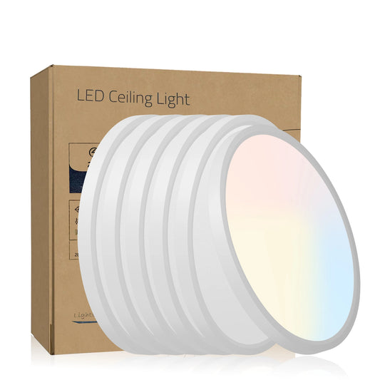 6PK 12 Inch LED Flush Mount Ceiling Light, 24W, 2880LM, 2700K-6500K 5 CCT Selectable Super Slim Low Profile Ceiling Light