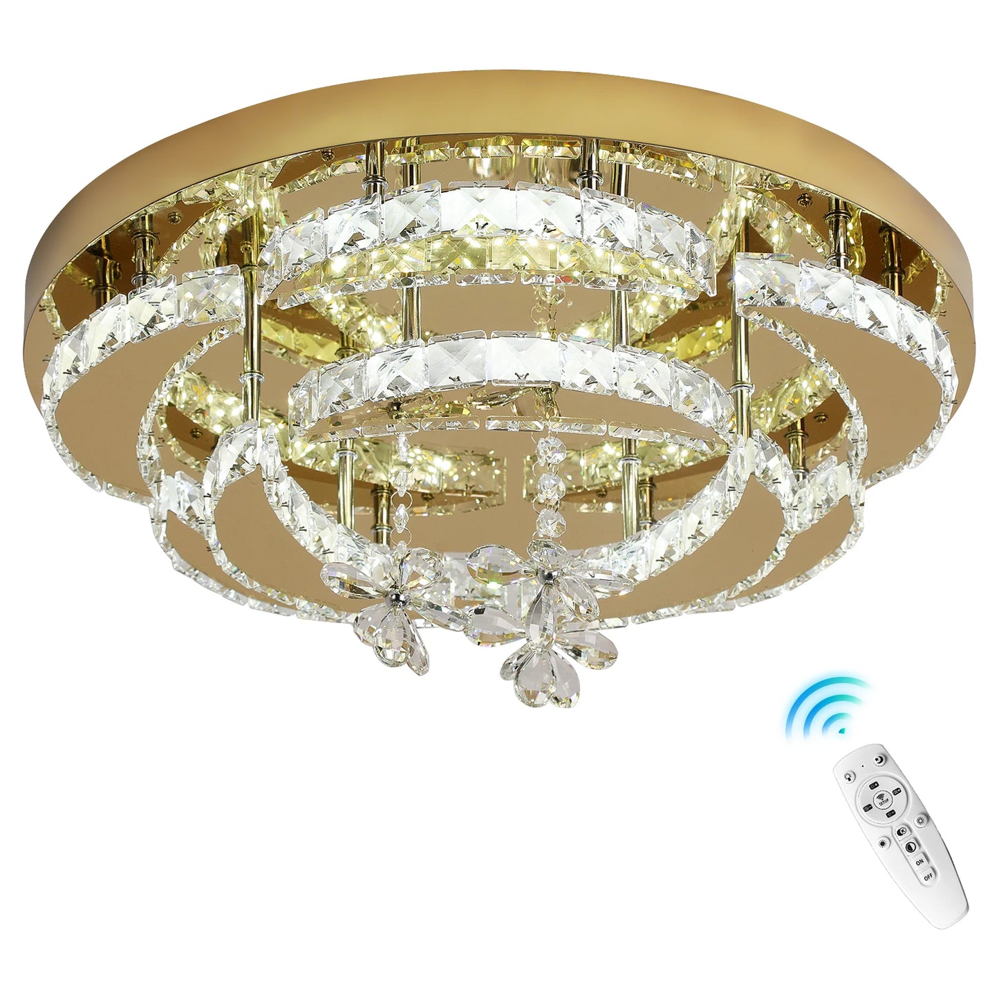 Flower Led Ceiling Lamp Modern Crystal Drop Chandelier Pendant Light Ceiling Light Home Decor Fixtures Living Room RC Dimming