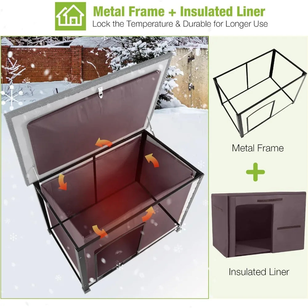 Dog House Insulated Outdoor Dog Kennel with Liner for Winter Large(Off-White)