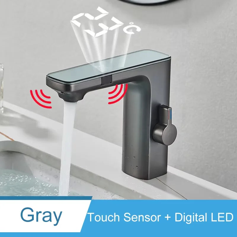 Shinesia Bathroom Basin Faucets Touch Sensor Digital LED Temperature Display Hot Cold Water Intelligent Sink Faucet Water Tap