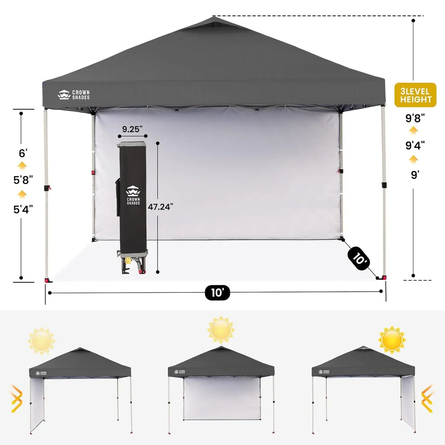 10x10 Pop Up Canopy with 1 Side Wall - Beach Tent with One Push Setup - Outdoor Sun Shade for Events, Parties,, Customized