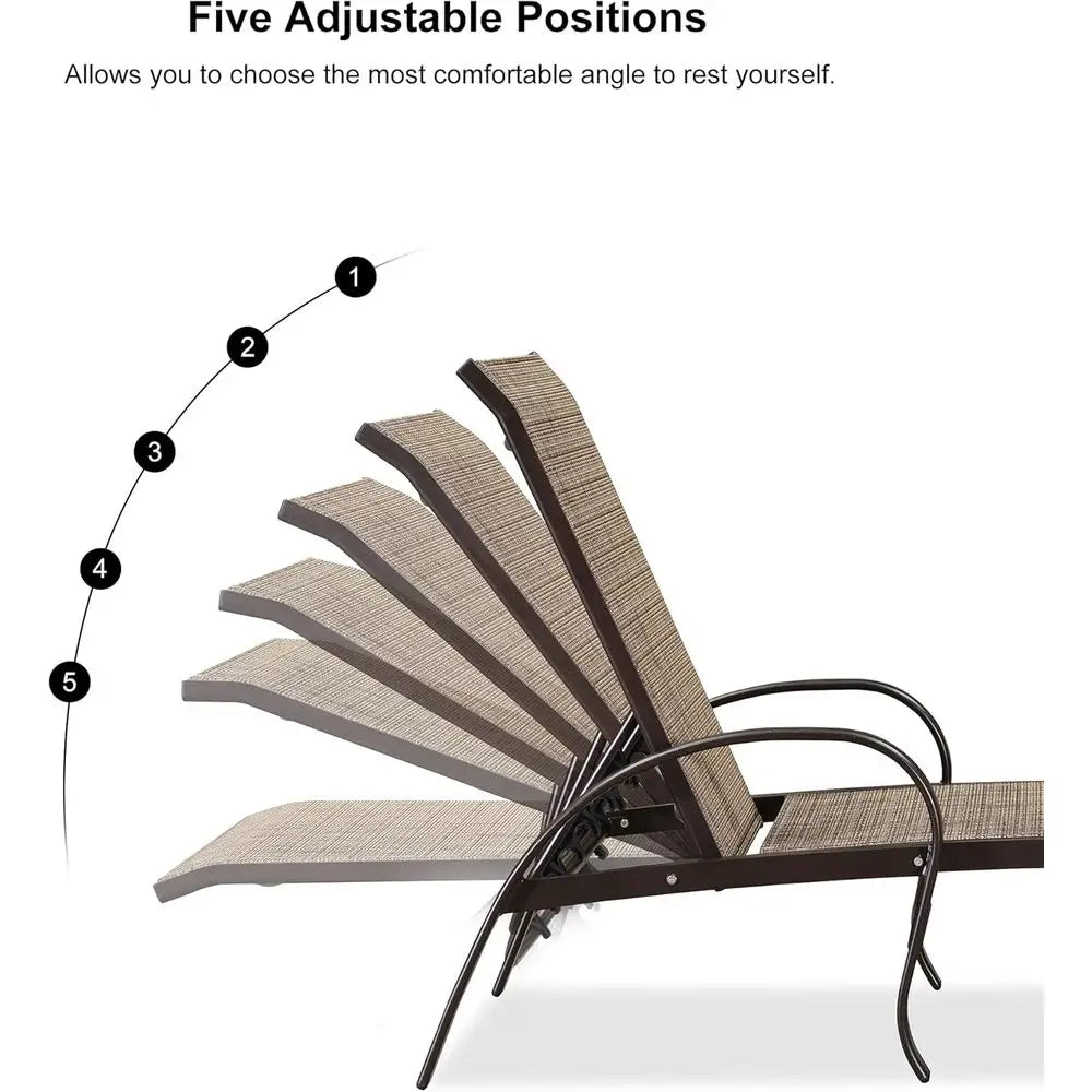 Chair Set o 3 Patio Pool Lounger Chairs with Side Table Adjustable Tanning Recliner or Outside Yard Deck Lawn Garden Beach Brown